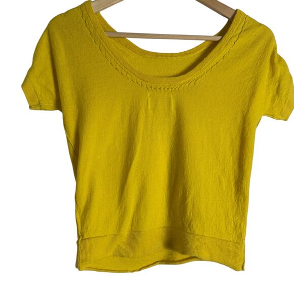Zadig & Voltaire Yellow Merino Wool Short Sleeve Scoop Neck Knit Sweater Top XS - Picture 9 of 11